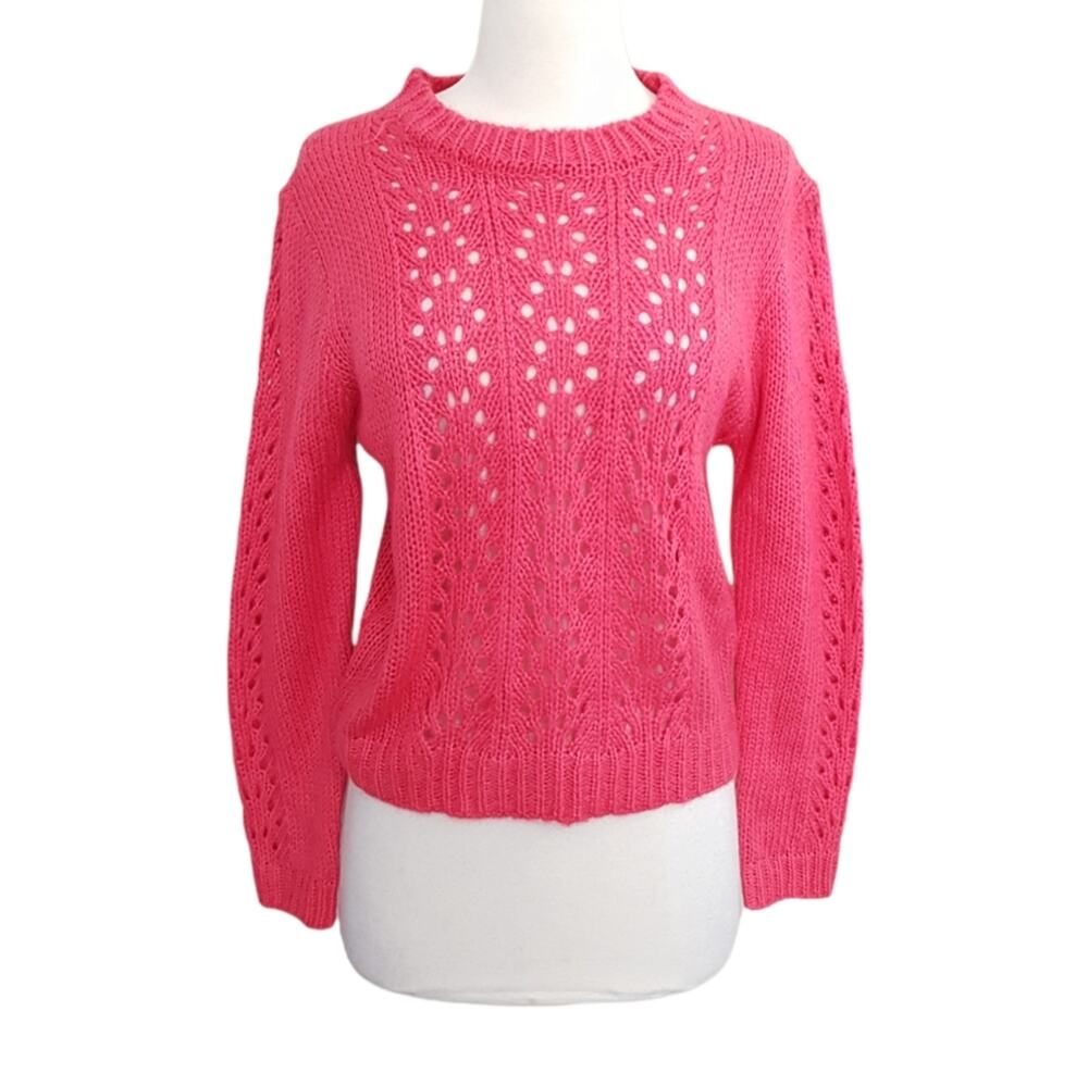 NWOT Woven Heart Nordstrom Pink Open Knit Stretchy Ribbed Pullover Sweater Small